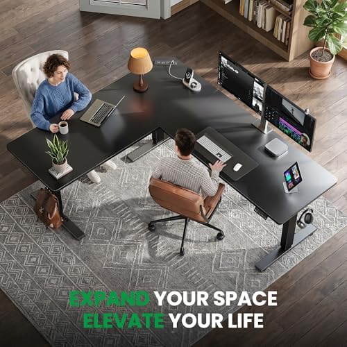 SIAGO 63x55 Inch L-Shaped Standing Desk with Charging Station Corner Desk