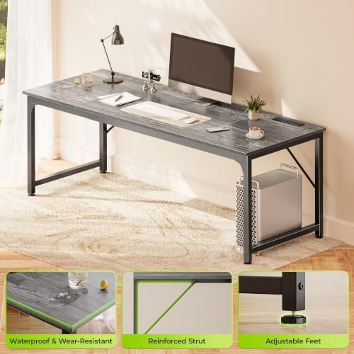 PRAISUN 70x24 Inch Computer Desk with Power Outlets & USB-C, Grey