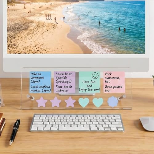 Monitor Memo Board Holder 14"x5", Office Organization Memo Holders for Computer Sticky Note Holder, Space-Saving Under Monitor, Movable & Reusable, Screen Saver for Office & Home Desktop Decor