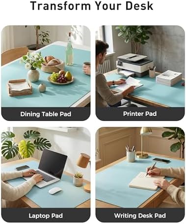 Aothia Faux Leather Desk Mat - Large Mouse Pad, Non-Slip PU Leather Blotter, Waterproof Writing Surface for Office and Home (Blue Topaz, 42" x 17")