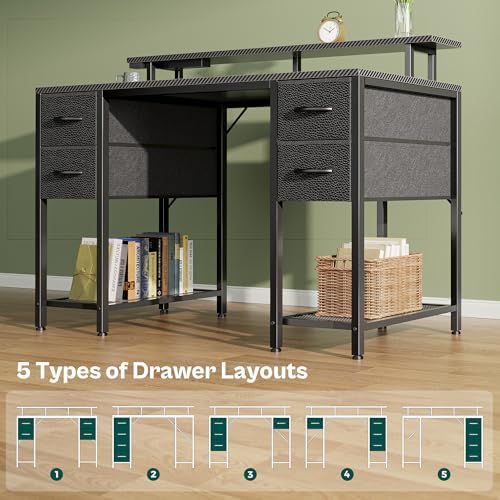 Huuger 47 inch Computer Desk with Power Outlets & 4 Drawers