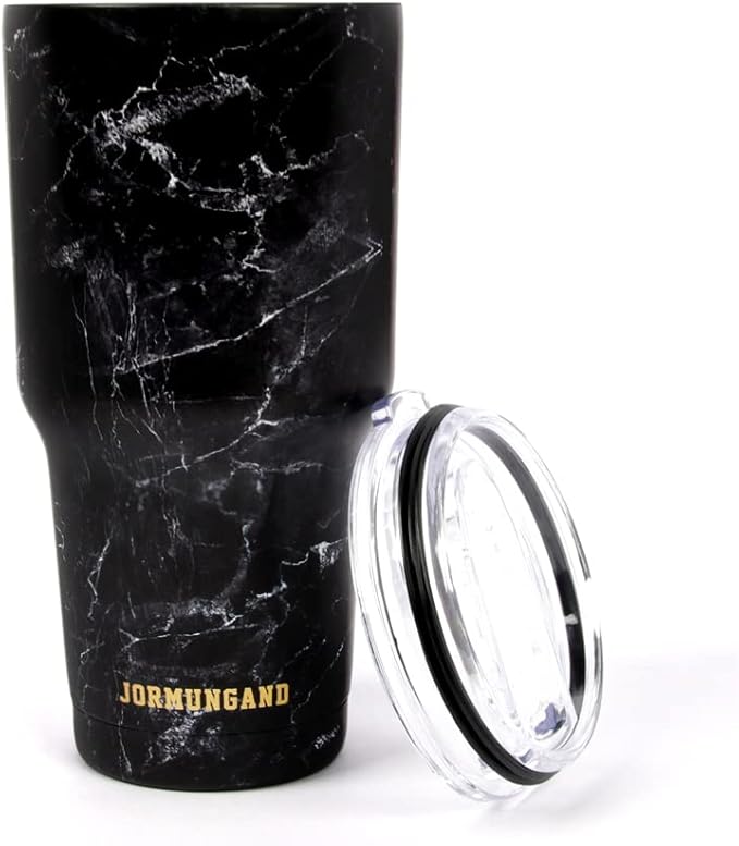Jormungand 30 oz Tumbler Stainless Steel Vacuum Insulated Travel Mug with Leak Proof Lid Double Wall Coffee Cup Water Bottle for Cold Beverages 30oz Tumbler Marble Black