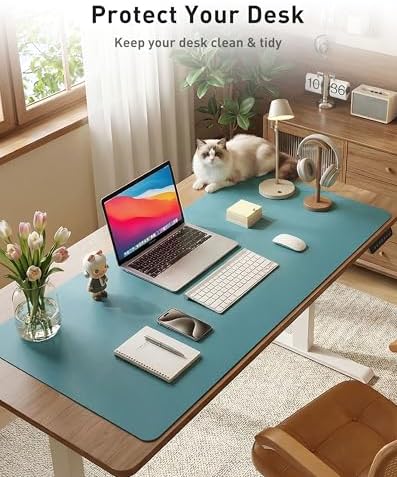 Aothia Faux Leather Desk Mat - Large Mouse Pad, Non-Slip PU Leather Blotter, Waterproof Writing Surface for Office and Home (Turquoise, 42" x 17")