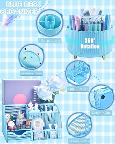 LXEVIHK Blue Desk Accessories 21-Piece Office Supplies Gift Set