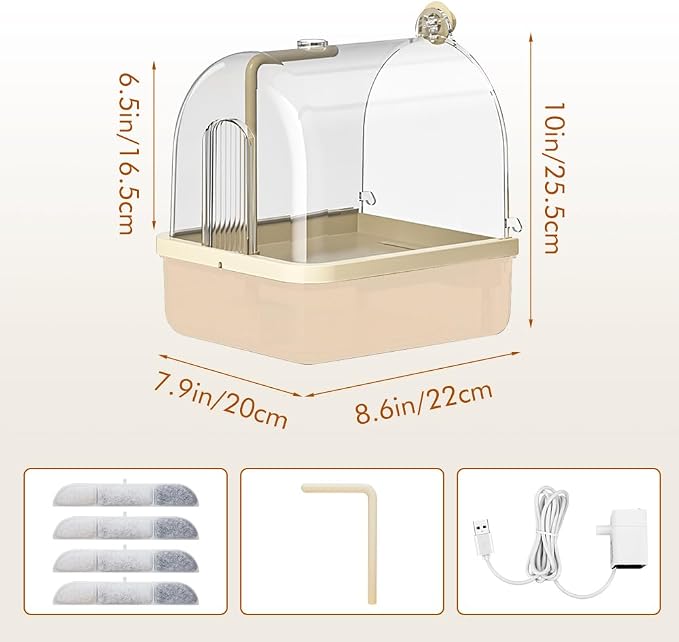 Automatic Bird Bath for Cage, Parakeet Bath with Pump | Indoor Bird Shower with Running Water, Filter, Bird Cage Accessory for Pet Birds Conure Budgies Cockatiels Lovebird