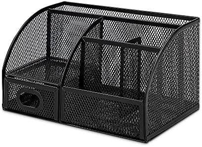 Amazon Basics Mesh Pen Holder and Desktop Desk Organizer, Office Caddy Storage for Writing Utensils, 9.1 x 5.9 x 5.5 inches, Black