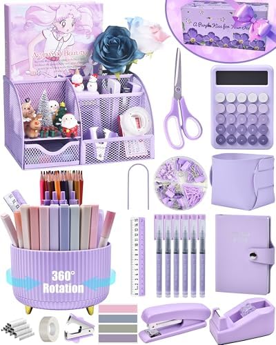 LXEVIHK Purple Desk Accessories 21-Piece Office Supplies Gift Set for Women