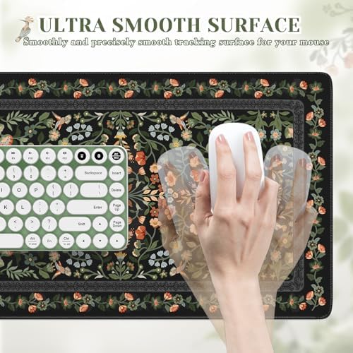 iCasso Aesthetic Mouse Pad,23.6x13.7in Desk Pad, Black Flower