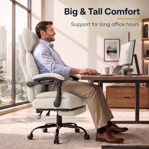 GTPLAYER Big&Tall Ergonomic Gaming Chair, Wide Spring Seat, Linkage Armrest,White