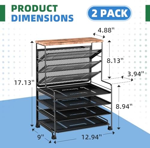 Simple Trending 7 Tier Desk File Organizer, 2 Pack Letter Tray Paper Organizer, Mesh Desk Accessories File Folder for Office, Home or School, Black