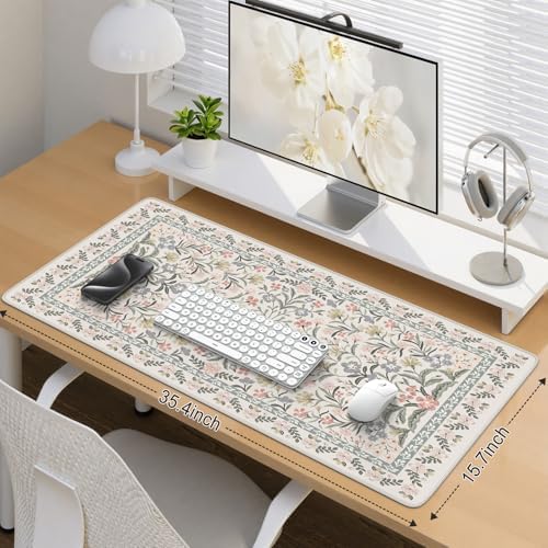 iCasso Desk Mat for Women Desk Accessories, 35.4x15.7in,Cozy Gray Floral