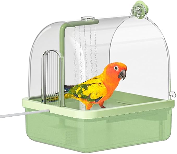 Automatic Bird Bath for Cage, Parakeet Bath with Pump | Indoor Bird Shower with Running Water, Filter, Bird Cage Accessory for Pet Birds Conure Budgies Cockatiels Lovebird