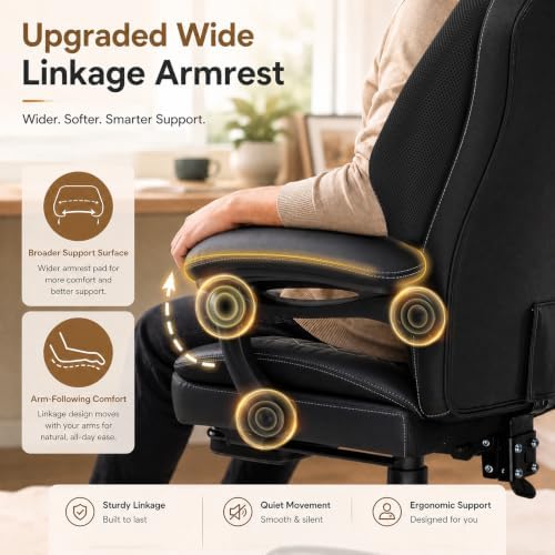 GTPLAYER Big&Tall Ergonomic Gaming Chair, Wide Spring Seat, Linkage Armrest,Black