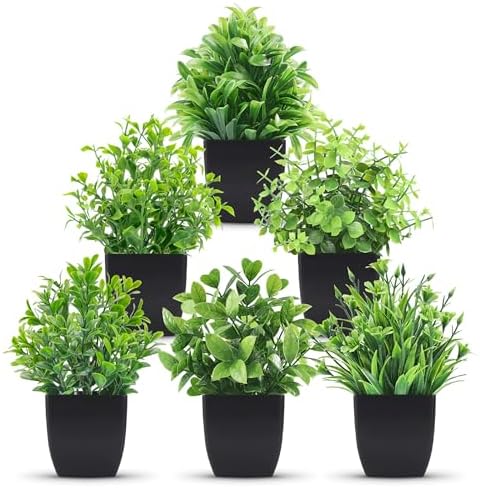 Der Rose 6 Pack Small Artificial Plants in Black Pots, Bathroom Home Decor
