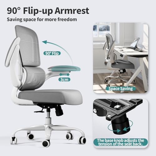 TRALT Office Chair - Ergonomic Desk Chair with Adjustable Lumbar Support, Mesh Computer Chair, Executive Chair for Home Office Comfortable Lumbar Support (1, White)