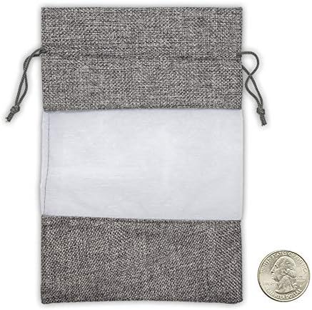 12-Pack Small Linen Burlap & Organza Gift Bags w. Drawstrings (3.5x5.5 in, Gray) - Party Favors, Presents, Samples & Treats Mesh Pouch by The Display Guys