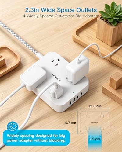 3Ft Short Power Strip with 4 USB Ports(2 USB C), 4 Widely Spaced AC Outlets