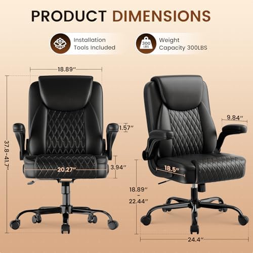 GTPLAYER PU Leather Office Chair, Home Desk Chair with Flip-up Arms, Black