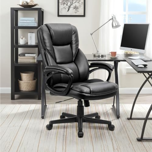 Furmax Office Executive Chair High Back Adjustable Managerial Home Desk Chair, Swivel Computer PU Leather Chair with Lumbar Support (1, Black)