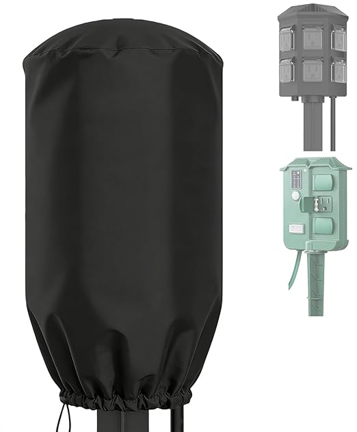 AF-WAN All-Weather Protective Cover for Outdoor Power Stake Timer Power Strip, Waterproof Windproof Dustproof 210T Nylon, Compatible with 6-10 Grounded Outlets