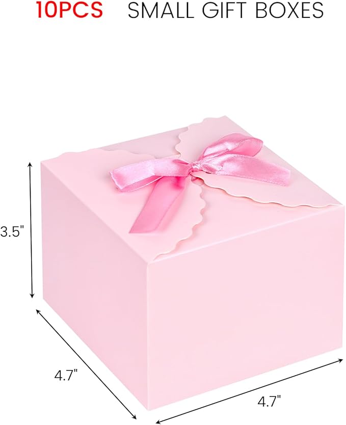 VGOODALL 10PCS Gift Boxes with Ribbon, Pink Candy Box with Ribbon Paper Treat Boxes for Wedding Cookie Chocolates Small Gifts