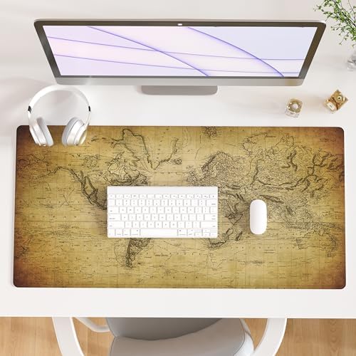 QiyI PU Leather Large Mouse Pad, Office Decor, 31.5" x 15.7", World Map