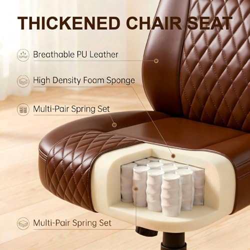 GTPLAYER PU Leather Office Chair, Home Desk Chair with Flip-up Arms, Brown