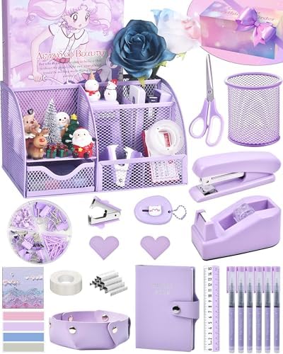 LXEVIHK Purple Desk Accessories 23-Piece Office Supplies Gift Set for Women