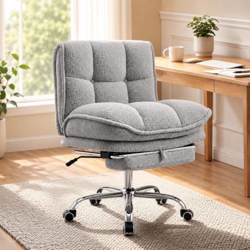 Criss Cross Office Chair, Cross Legged Armless Chair with Footrest (gray)