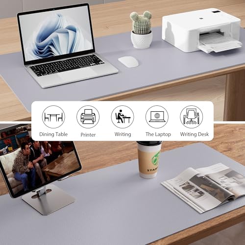 Aothia Faux Leather Desk Mat - Non-Slip PU Leather Desk Blotter, Waterproof Writing Surface, Large Desk Pad for Office & Home (Smoky Lavender, 55" x 24")