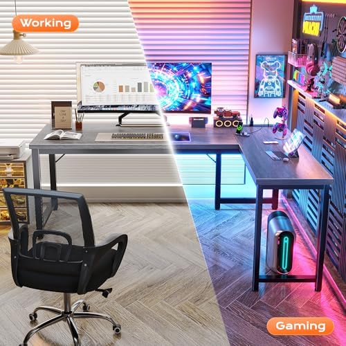 Huuger 63 Inch L Shaped Desk with Power Outlets & 0.95 Inch Thicker Desktop