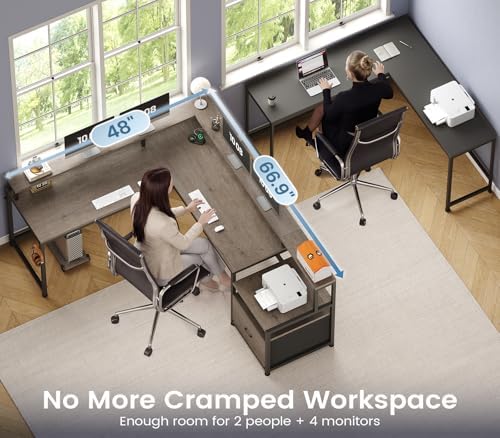SEDETA 66" Reversible L Shaped Computer Desk with Power Outlet, File Drawer