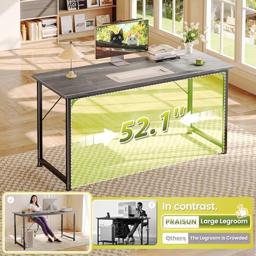 PRAISUN 55 Inch Computer Desk, Office Desk, Spacious Desktop, Grey