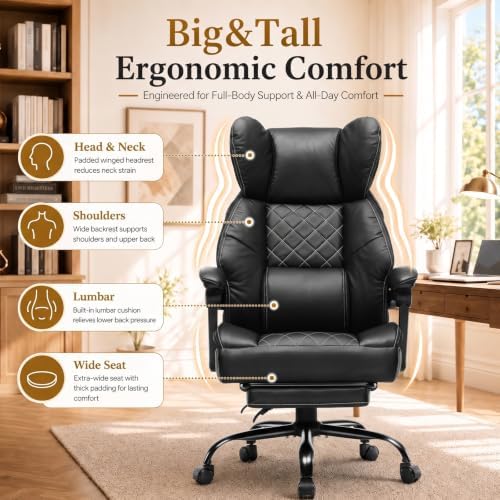 GTPLAYER Big&Tall Ergonomic Gaming Chair, Wide Spring Seat, Linkage Armrest,Black