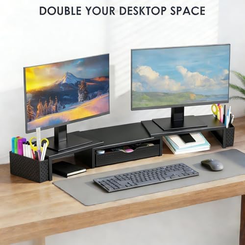 Spacrea Dual Monitor Stand Riser with Drawer and 2 Pen Holders