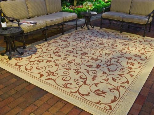 SAFAVIEH Washable Rug Outdoor Courtyard Collection - 6'7" x 9'6", Natural & Terracotta, Non-Shedding & Easy Cleaning, Ideal for Patio, Backyard, Mudroom (CY2098-3201)