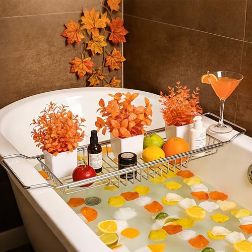 Der Rose 4 Pack Fall Fake Plants in White Pots, Autumn Bathroom Home Decor