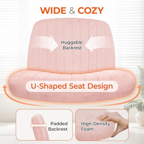 Orange Factory Criss Cross Chair, Wide Fabric Vanity Desk Seat, Pink Wheel
