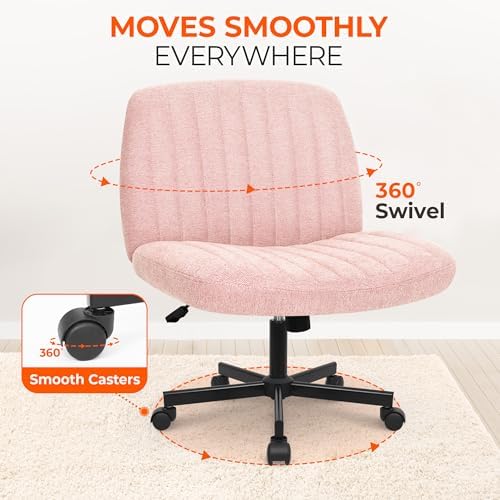 Orange Factory Criss Cross Chair, Wide Fabric Vanity Desk Seat, Pink Wheel