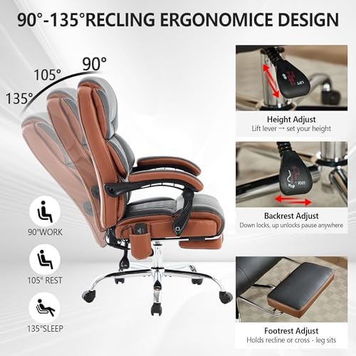 Massage Office Chair 6 Points 500lbs with Footrest,Reclining Desk Chair with Vibration Heat,Executive Big and Tall Chairs for Heavy People,Adjustable Height Ergonomic Black
