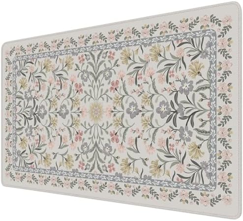 iCasso Aesthetic Mouse pad,23.6x13.7 Desk Pad Mat, Gray Floral