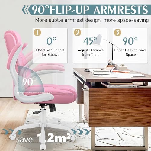 Leather Office Chair, PU Home Computer Desk Chairs with Ergonomic Back Support, 360°Swivel Free，Small Gaming Chair with Wheels and Adjustable Armrests, for Short People Use