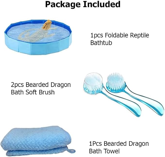 Foldable Bearded Dragon Bathtub with 2PC Reptile Bath Brush and 1PC Lizard Towel, Bearded Dragon Grooming Accessories Portable Swimming Pool for Small Animals Ferret Bunny Dogs (S)