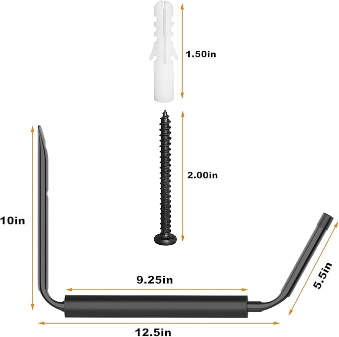 WALMANN Lightweight Kayak Storage Rack, Wall Mount Kayak Hooks for Garage Utility Storage Hangers for Canoe, Surfboard, Skiis, Snowboard, Paddle Board, Ladders (Pack of 2)