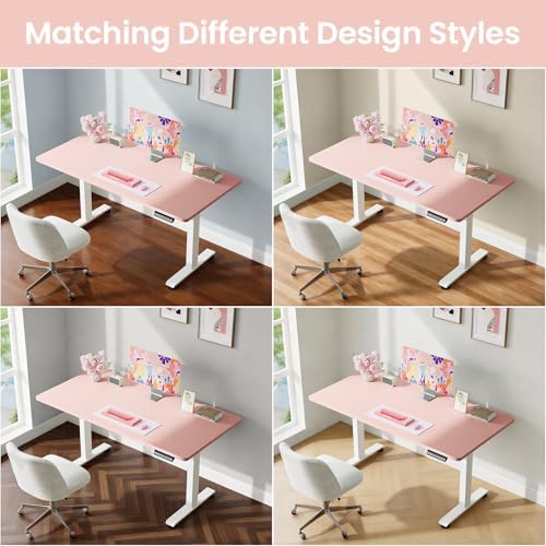 Veken 55 Inch Large Electric Standing Desk, Gaming Table, Pink