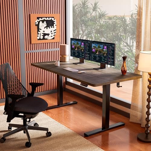 ErGear Height Adjustable Electric Standing Desk, 63 x 28 Inches Sit Stand up Desk, Memory Computer Home Office Desk, Dark Walnut