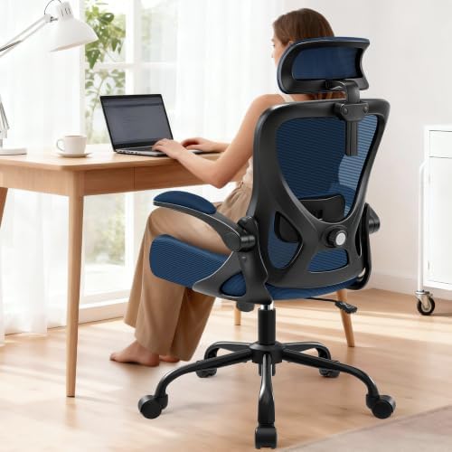AreShark Office Chair - Ergonomic Desk Chair Breathable Mesh Chair with 2D Headrest & Adjustable Lumbar Support - Executive High Back Rolling Swivel Computer Gaming Chair with Wheels Flip-up Armrests