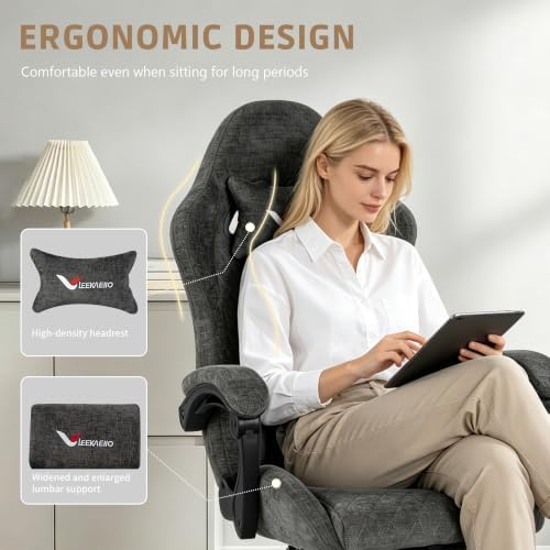 Fabric Gaming Chair for Adults, Ergonomic Computer Office Desk Chair with Footrest,Pocket Spring Cushion, Reclining High Back Silla Gamer for Home Office, Grey