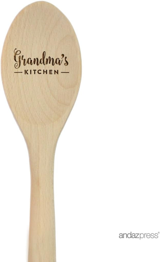 Andaz Press Laser Engraved Wooden Mixing Spoon, 12-inch, Grandma's Kitchen, 1-Pack, Nana Grandmother Mother's Day Gift Ideas