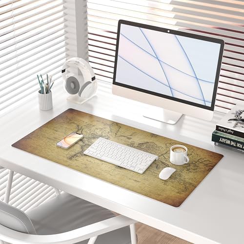 QiyI PU Leather Large Mouse Pad, Office Decor, 31.5" x 15.7", World Map